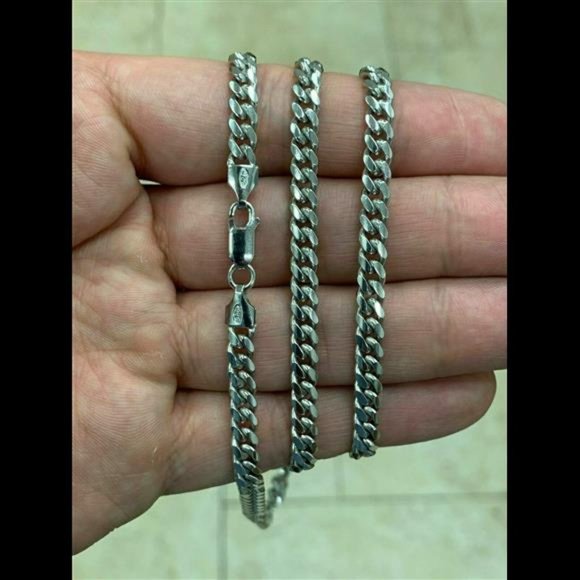Cuban Miami Link Chain Necklace Solid .925 Sterling Silver 5mm 22 Inch